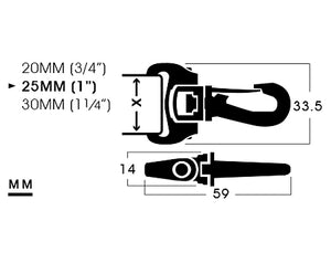 YKK | 20MM (3/4”), 25MM (1”), 30MM (1-1/4”) Heavy-duty POM Swivel Snap Hook | C7SH-1