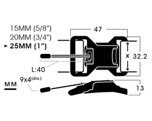 NIFCO | 16MM (5/8”), 20MM (3/4”), 25MM (1”) Compact POM Magnetic Quick Release Buckle + Pull Tab | B5MB-2