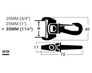 YKK | 20MM (3/4”), 25MM (1”), 30MM (1-1/4”) Heavy-duty POM Swivel Snap Hook | C7SH-1