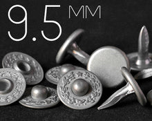 Load image into Gallery viewer, YKK | 9.5mm LAUREL WREATH Jeans Rivet with Matching Aluminum Tack | YR-LN95K