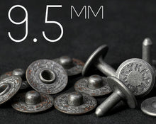 Load image into Gallery viewer, YKK | Full-brass 9.5mm LAUREL WREATH Jeans Nipple Rivet with Matching Tack | YR-LN95M