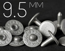 Load image into Gallery viewer, YKK | Full-brass 9.5mm LAUREL WREATH Jeans Rivet with Matching Tack | YR-LN95F