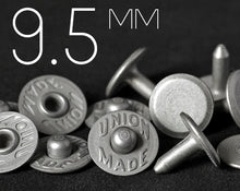 Load image into Gallery viewer, YKK | Full-brass 9.5mm UNION MADE Jeans Rivet with Matching Tack | YR-UM95M