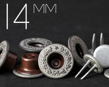 Load image into Gallery viewer, YKK | 14mm LAUREL WREATH Extra-Long-Twin-prong Jeans Fly Button | YTCB-FL14E